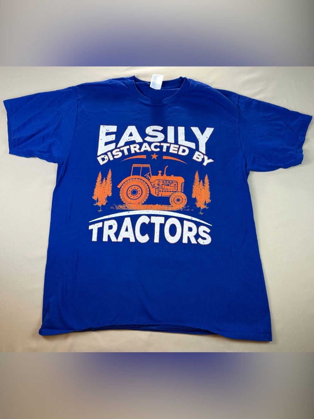 Men’s Shirt Easily Distracted By Tractors Graphic Royal Blue Short Sleeve